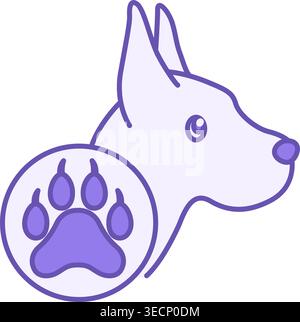Icona PET Color (colore PET). Icona vettoriale. Testa di cane e zampa animale. Animali domestici amichevoli. Etichetta del prodotto PET, progettazione dell'imballaggio Illustrazione Vettoriale