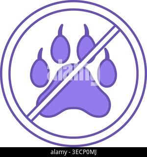 Icona colorata non consentita. Icona vettoriale di Animal Paw. Segnale di avvertimento. Non sono ammessi animali Illustrazione Vettoriale