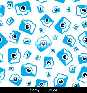 Motivo colorato e senza interruzioni con illustrazioni istantanee alla moda della fotocamera.motivo creativo senza cuciture con fotocamere alla moda. Perfetto per la fotografia Illustrazione Vettoriale