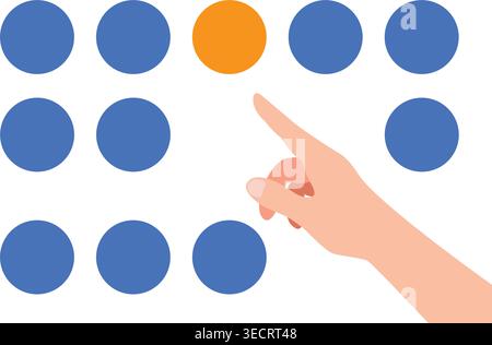 Concetto di differenza, diversità, individualità, eccezionale o unico. La palla arancione si distingue dalle sfere blu. Illustrazione Vettoriale
