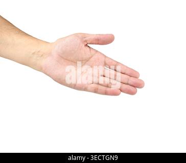 Mano aperta che raggiunge l'isolamento su sfondo bianco Foto Stock