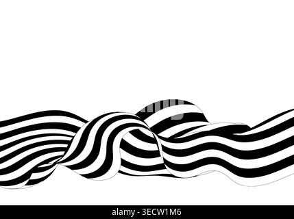 Nastro volumetrico in bianco e nero astratto con strisce in stile op-art su sfondo bianco pulito per un design elegante. Foto Stock