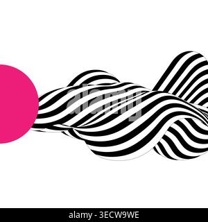 Arte astratta con cerchio rosa e linee tridimensionali distorte Foto Stock