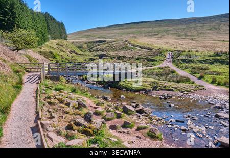 Ponte che attraversa Blaen Taf Fawr, vicino a Pont ar DAF, vicino a Pen y fan, nel Bannau Brycheiniog (Brecon Beacons) National Park, Powys, Galles Foto Stock