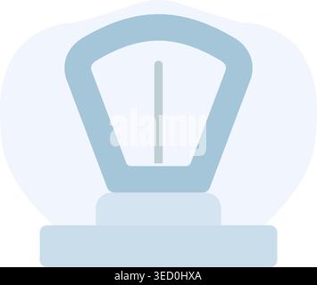 Semplice illustrazione di una bilancia analogica azzurra con quadrante semplice e base arrotondata Illustrazione Vettoriale