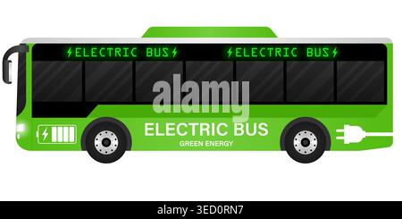 Bus elettrico. Energia ecologica o concetto ecologico. Concetto di trasporto futuristico. Illustrazione vettoriale. Illustrazione Vettoriale