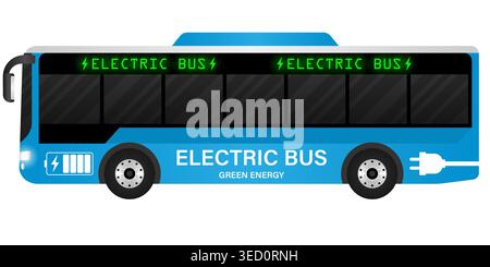 Bus elettrico. Energia ecologica o concetto ecologico. Concetto di trasporto futuristico. Illustrazione vettoriale. Illustrazione Vettoriale