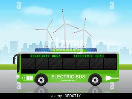 Auto elettrica in città. Energia ecologica o concetto ecologico. Concetto di trasporto futuristico. Illustrazione vettoriale. Illustrazione Vettoriale