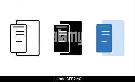 Insieme di icone Copia documento in contorno, solido e stile colore Illustrazione Vettoriale