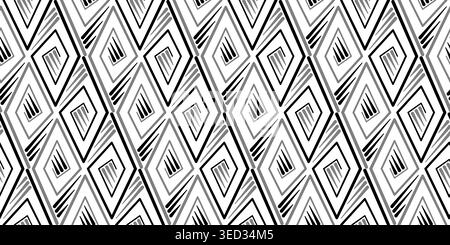 Pattern geometrico senza cuciture di vortici diagonali. Ornamento a ripetizione etnico monocromatico. Spirali nere grigie su sfondo bianco. Design grafico minimalista Illustrazione Vettoriale