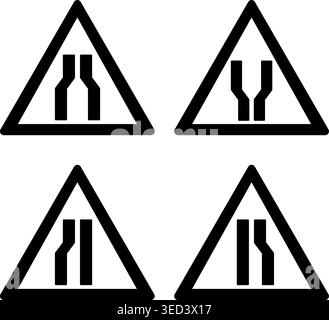 Segnali stradali. Icone vettoriali. Road Narrows, Road Widens, Road Narrows Left, Road Narrows Right Illustrazione Vettoriale