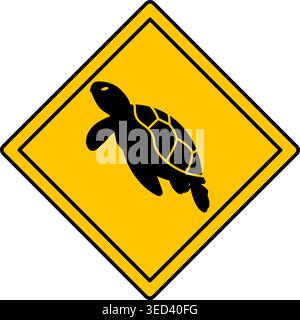 Segnale stradale giallo per tartaruga. Icona vettoriale. Rettile. Segnaletica stradale per gli animali marini. Adesivo zoo Illustrazione Vettoriale
