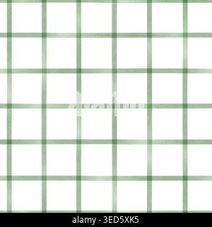 Motivo a scacchi ad acquerello con delicate linee verdi. Crea un'atmosfera accogliente, calda e classica. Adatto per tessuti e prodotti per bambini Foto Stock