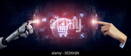 Un assistente ai gestisce un mercato globale di e-commerce, personalizzando l'esperienza di shopping online. Il sistema ottimizza il percorso del cliente da Foto Stock