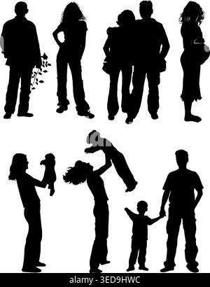 Sagome di donna, uomo, bambini, illustrazione vettoriale Illustrazione Vettoriale