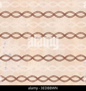 Motivo ad acquerello senza cuciture linee ornamentali intrecciate su sfondo pergamena testurizzato, calde tonalità terrose. Design a strisce geometriche dipinte a mano, rustico Foto Stock