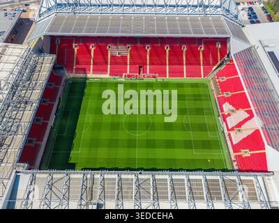 Liverpool, Merseyside. Regno Unito. 04.23.2026 Liverpool Football Club, Anfield Stadium. Immagine aerea. 23 aprile 2026. Foto Stock