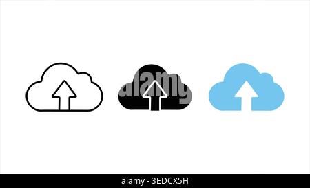 Icona di caricamento cloud Imposta il contorno dell'illustrazione vettoriale a colori e a tinta unita Illustrazione Vettoriale