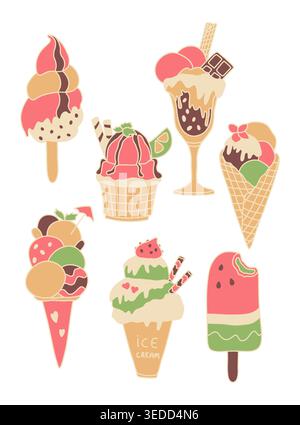 Assortimento di deliziosi gelati vettoriali Illustrazione Vettoriale