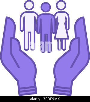 Icona colorata dell'umanità. Icona vettoriale del gruppo di persone in mani umane Illustrazione Vettoriale