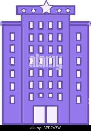 Icona dell'hotel colorata. Icona vettoriale dell'edificio dell'hotel per riunioni di affari e di piacere Illustrazione Vettoriale
