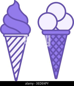 Icone del gelato colorato. Icona vettoriale di delizioso gelato in una tazza di waffle. Dolce dessert. Concetto estivo Illustrazione Vettoriale