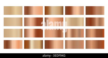 Gradienti Cooper impostati. Gradienti metallici cooper. Elegante collezione di sfumature, texture lamina, campioni di colore sfumatura dorata, motivo, modello.set di Illustrazione Vettoriale