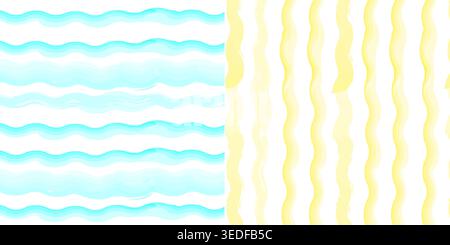 Sfondo blu, giallo acquerello a strisce per bambini, motivo pasquale, tessuto a scacchi per bambini, strisce di colore liniano Illustrazione Vettoriale