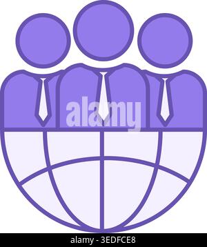 Icona colorata Corporate. Icona vettoriale. Persone legate e Globe. Riunione dei dipendenti dell'azienda. Affari. Concetto di ufficio Illustrazione Vettoriale