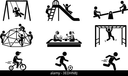 Icone pittogramma del parco giochi per bambini. Set di silhouette per attività all'aperto. Illustrazione vettoriale Illustrazione Vettoriale