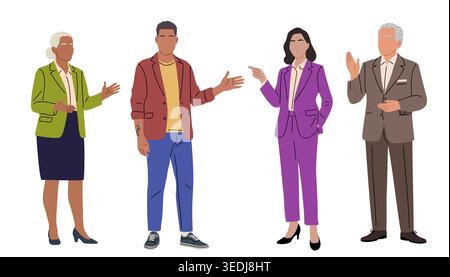 Gruppo di persone diverse che gestiscono attivamente il lavoro Illustrazione Vettoriale
