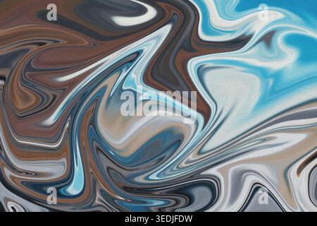 Questa immagine presenta un accattivante design astratto con motivi vorticosi di colore blu, marrone e bianco. Le linee fluide e ondulate creano un senso Foto Stock