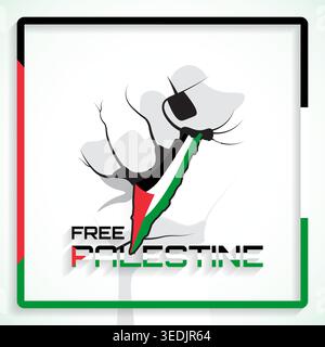 La libertà della Palestina con il concetto di mano e bandiera modello di social media Illustrazione Vettoriale