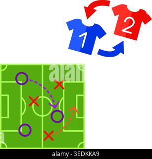 Set di icone calcio e calcio piatto per opuscolo, poster, sito Web come strategia. Illustrazione Vettoriale