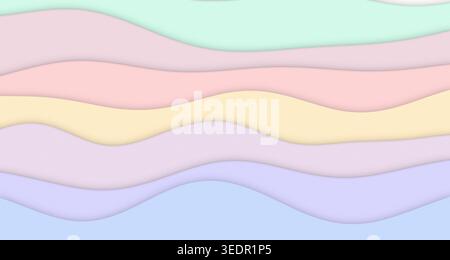 Un sereno taglio di carta caratterizzato da onde in tenui tonalità pastello, perfetto per uno sfondo rilassante ed elegante o un elemento decorativo. Foto Stock