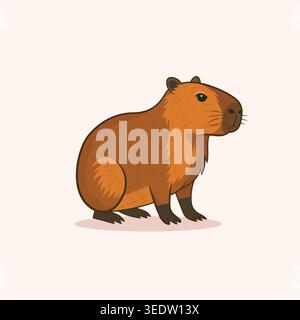 Graziosa illustrazione di capybara in calde tonalità marroni, seduta con calma e sfumature morbide, perfetta per disegni per bambini, temi naturali e adesivi. Illustrazione Vettoriale
