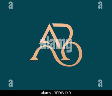Elegante design monogramma che combina le lettere A e B in sfumatura dorata su uno sfondo verde scuro, creando un'identità visiva moderna e lussuosa. Illustrazione Vettoriale