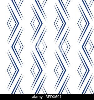 Ripetizione geometrica senza cuciture. Rombi blu su sfondo bianco. Ornamento verticale decorativo vettoriale di triangoli. Design lineare monocromatico rigoroso Illustrazione Vettoriale