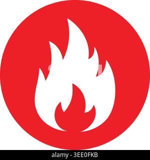 Semplice illustrazione di una silhouette bianca incentrata all'interno di un audace simbolo rosso di fuoco circolare. Illustrazione Vettoriale