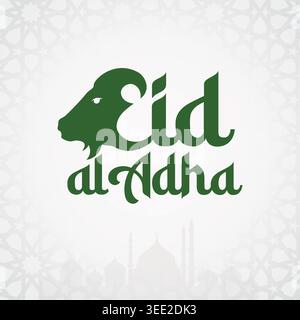 Logotipo EID al Adha con silhouette di testa di capra. adatto per banner e poster eid al adha Illustrazione Vettoriale