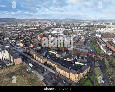 Vista aerea del Whitecrook Clydebank con drone Foto Stock