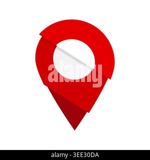 Icona vettoriale puntatore mappa con puntina di posizione rossa piegata creativa Illustrazione Vettoriale
