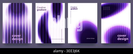 Una serie di poster astratti con sfumature e texture in vetro a coste, onde colorate e un design moderno. Sfondo sfocato. Adatto per bellezza, fash Illustrazione Vettoriale