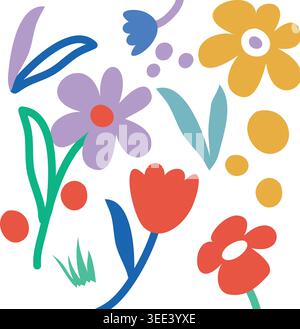 Sfondo con motivo pieno e colorato di fiori astratti vettoriali Illustrazione Vettoriale