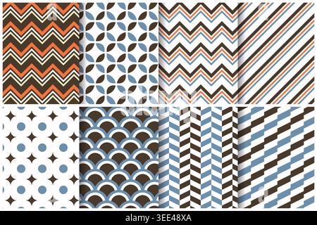 Set di ripetizioni geometriche senza cuciture retrò moderne della metà del secolo Illustrazione Vettoriale