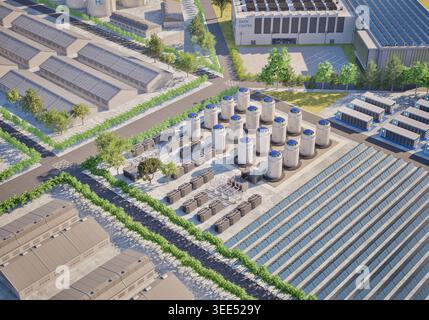 area industriale intelligente con rendering 3d con sviluppo di infrastrutture Foto Stock