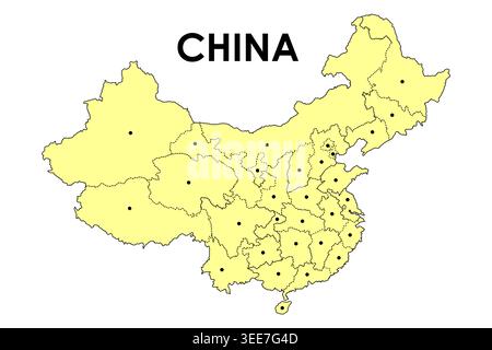 Illustrazione vettoriale della mappa vettoriale dettagliata della Cina con confini nazionali e design pulito su sfondo isolato, ideale per l'istruzione e la geografia Illustrazione Vettoriale