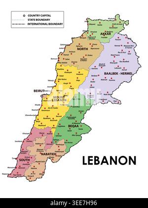 Illustrazione vettoriale della mappa vettoriale dettagliata dell'ILebanon con confini nazionali e design pulito su sfondo isolato, ideale per l'istruzione e la geogra Illustrazione Vettoriale