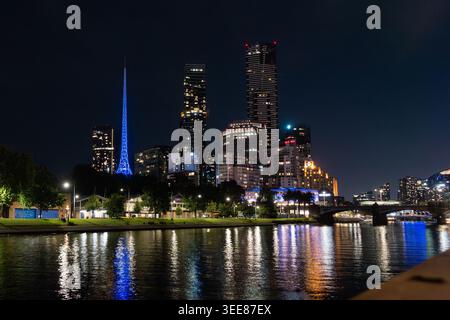 Skyline dell'area Southbank di Melbourne e del fiume Yarra, Melbourne, Australia Foto Stock