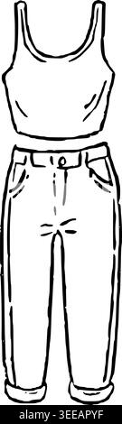 Disegno con canotta disegnata a mano e Cargo Pants Vector Illustrazione Vettoriale